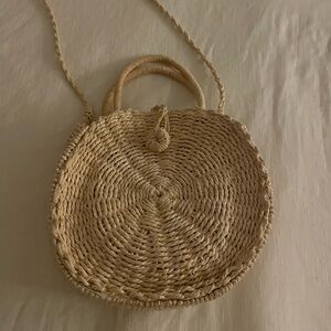 Beige Woven Round Tote Bag
